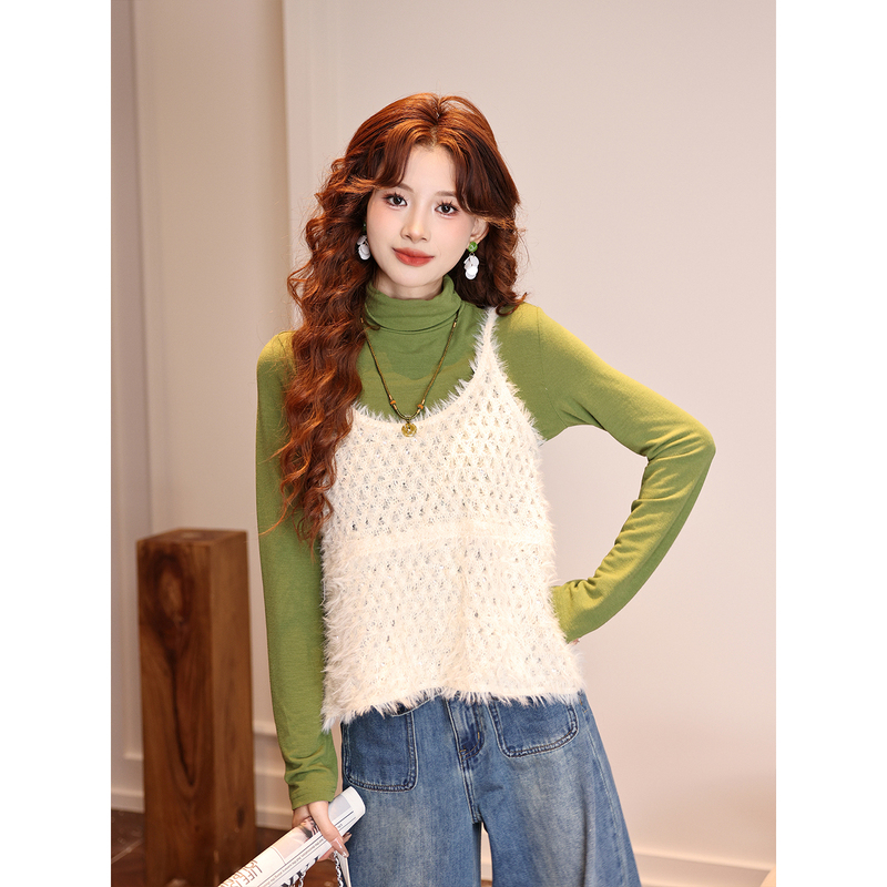 New Heavy-Duty Solid Color Sequin Knit Camisole for Women, Autumn New Style, Layered Outerwear, Stylish Tank Top