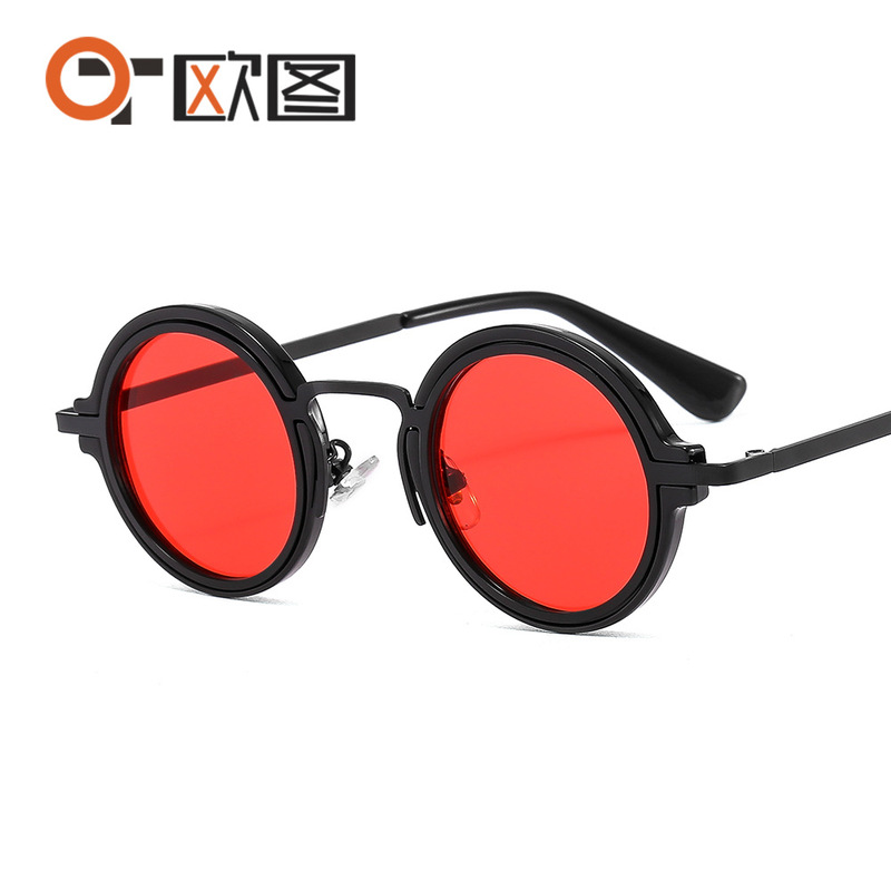 62034 Round Frame Punk Style Personalized Hip-Hop Metal Pc Mixed Sunglasses Trendy Men and Women Street Photography Popular Sunglasses