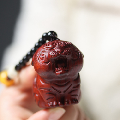 Small Zitan Wood Cute Tiger Pendant Phone Chain Zodiac Car Keychain Bag Charm Gift Ornament