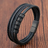 Woven bracelet for black leather stainless steel handmade, genuine leather