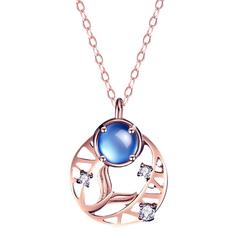 S925 plata esterlina sirena cola collar japonés y coreano moda luz lujo Luna collar fantasía Día de San Valentín regalo