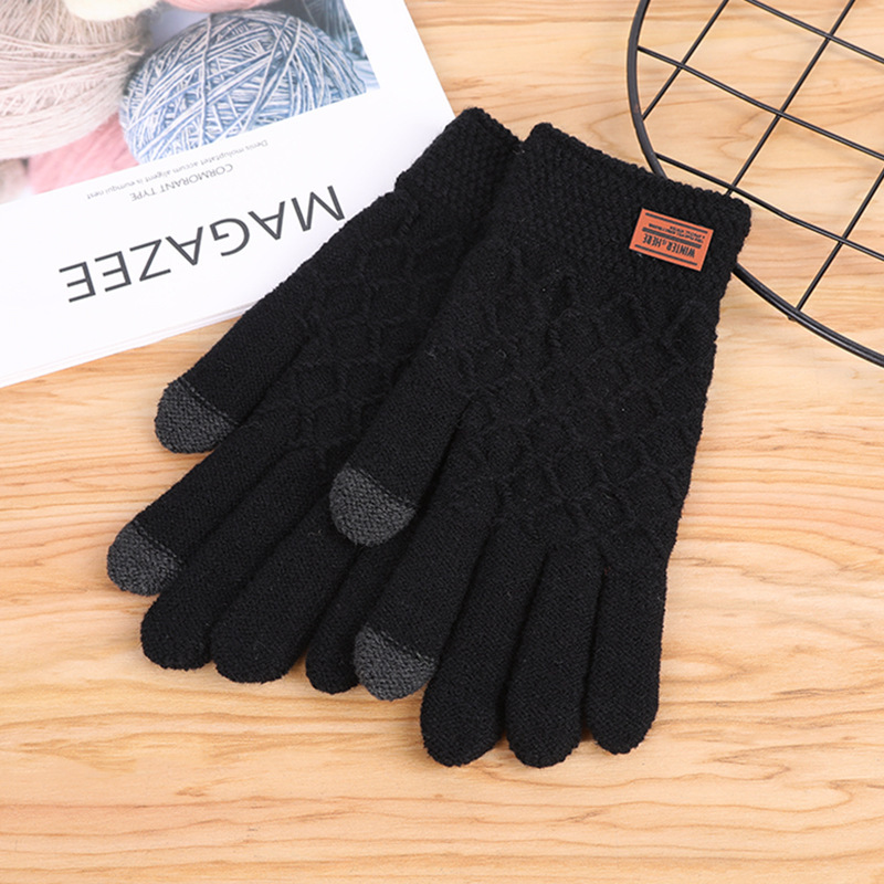 秋冬保温スキー手袋カシミヤジャカード成人毛糸ニット手袋屋外タッチパネル厚手防寒手袋|undefined