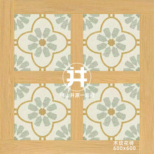 法式复古木纹花砖600x600 网红民宿餐厅厨卫墙砖阳台露台防滑地砖