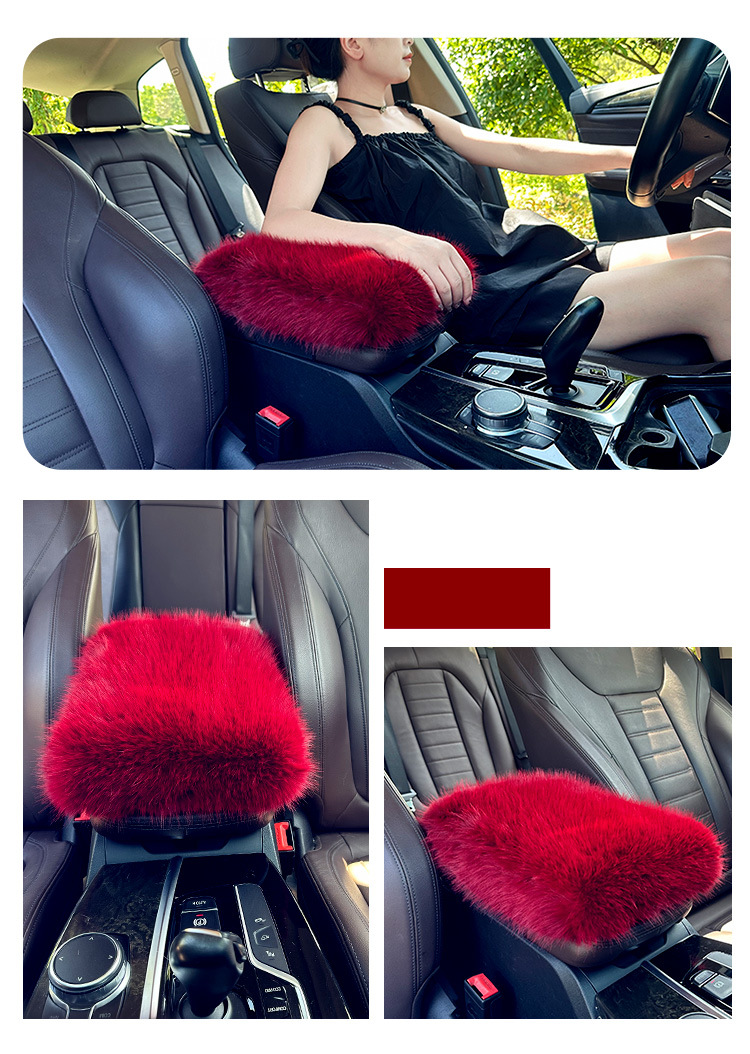 Car armrest box mat in stock for winter, fluffy plush thickened armrest box cover, car interior long plush wholesale