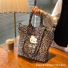 2025秋冬新款KT猫豹纹ins可爱辣妹单肩托特包 大容量购物袋手提包