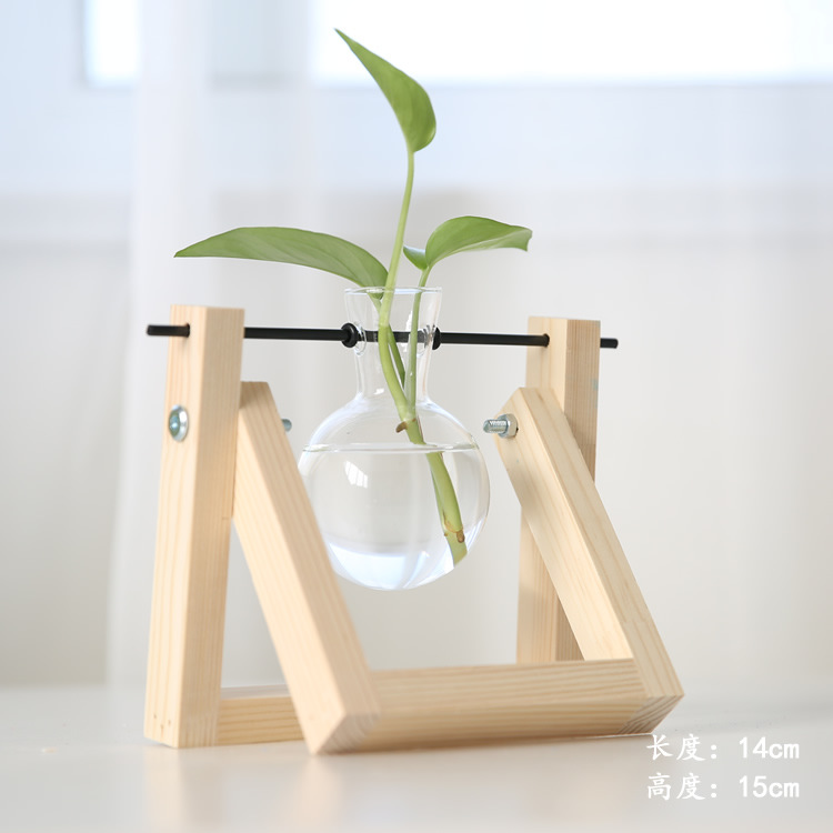 Creativo planta hidropónica soporte de madera transparente florero escritorio contenedor fresco salón moderno decoraciones adornos