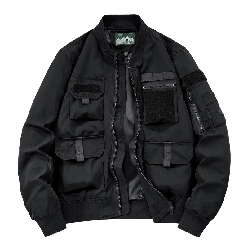 Nuevos productos de espesor regular de moda de herramientas de bolsillo de cuello vertical chaqueta de vuelo masculina de otoño y invierno chaqueta de béisbol retro