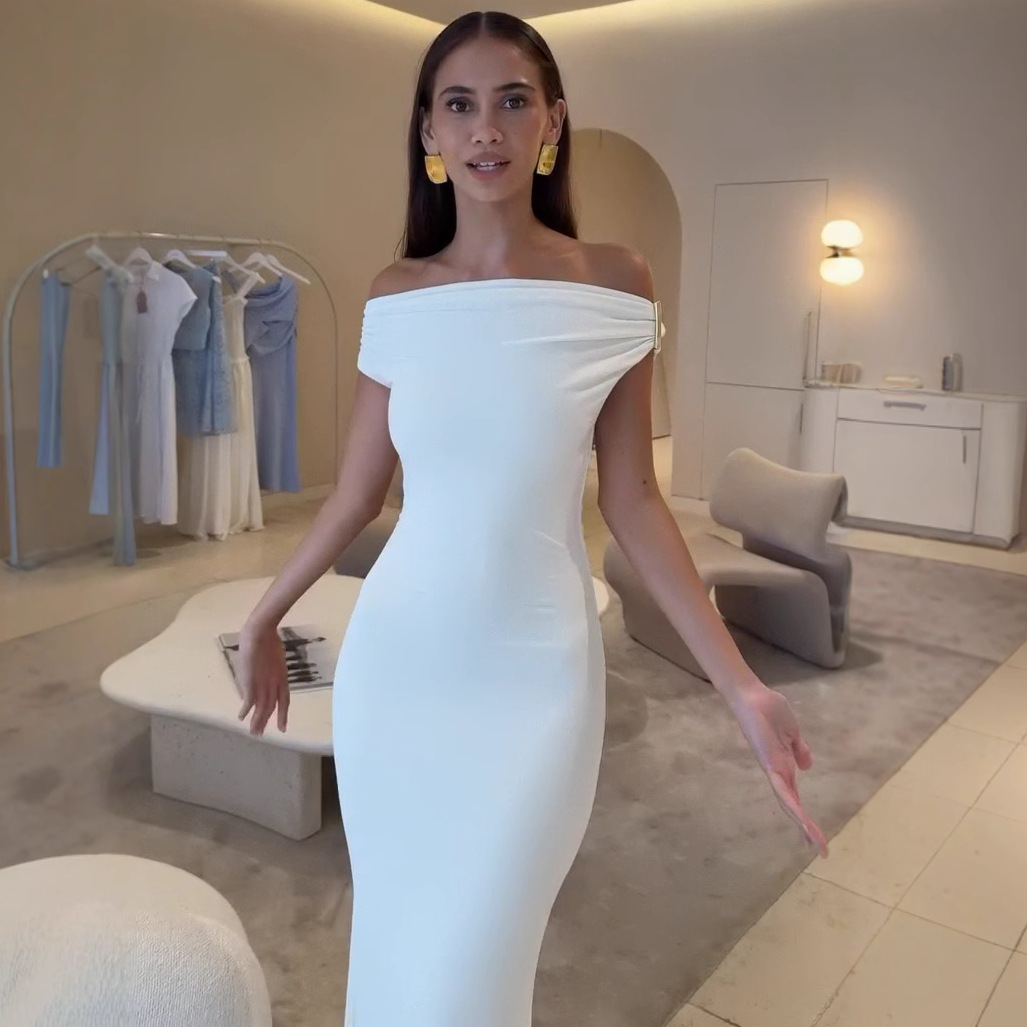 European and American Cross-Border Women's Clothing Amazon Aliexpress Fashion Sexy Sleeveless One-Shoulder Dress Fishtail Skirt Dress for Women