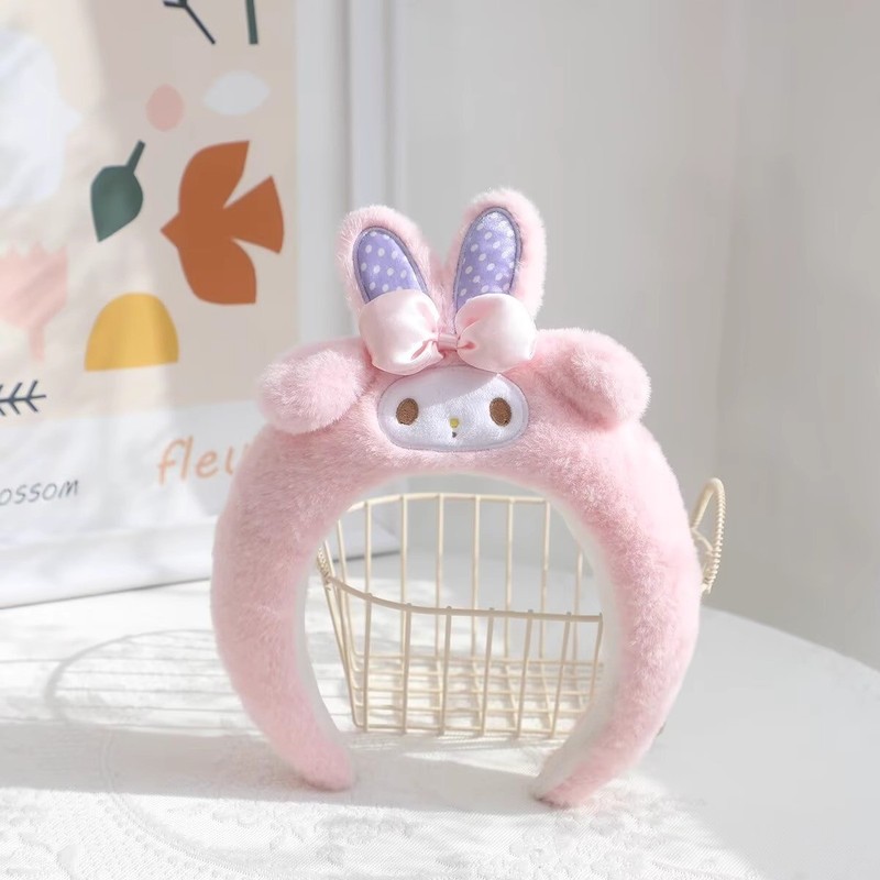 ピンクのメロディーヘッドバンド、かわいいガーリーハートぬいぐるみ洗顔ヘッドバンド、高頭頂ヘアピン、日本のかわいいヘアアクセサリー|undefined