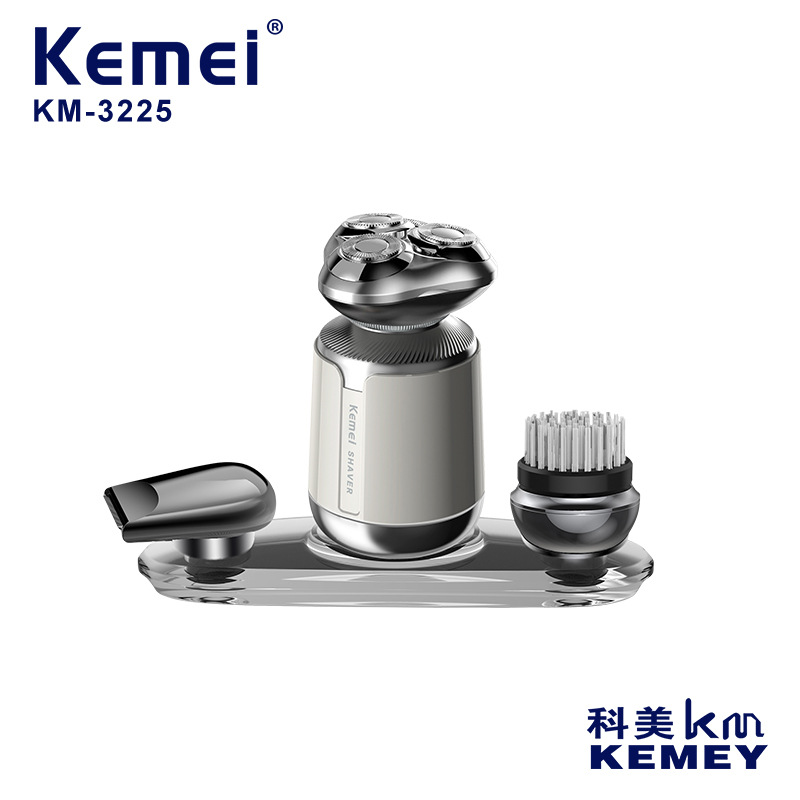 Afeitadora Eléctrica Kemei KM-3225, Maquinilla de Afeitar Multifuncional Tipo Cañón de Acero Pequeño, Afeitadora Masculina para Limpieza Facial y Recorte de Patillas