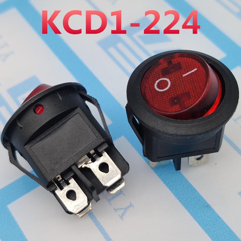 船型开关 KCD1-224/4P圆形开 红色黑色上圆下方 直径23MM 6A250V