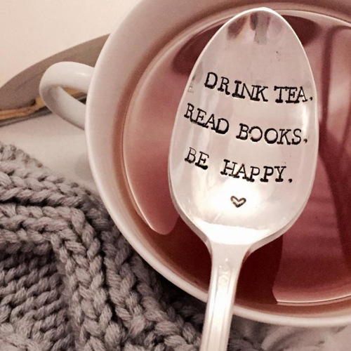 Laser Engraved Tea Spoon - Enjoy Tea and Read Books Happily, Gift for Tea Lovers, Gift for Book Lovers