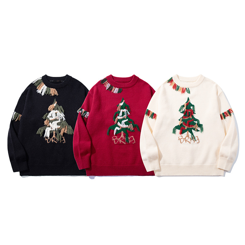YWFG mujer estilo americano árbol de navidad otoño 2024 pareja superior versátil cuello redondo manga larga suéter de punto image 5