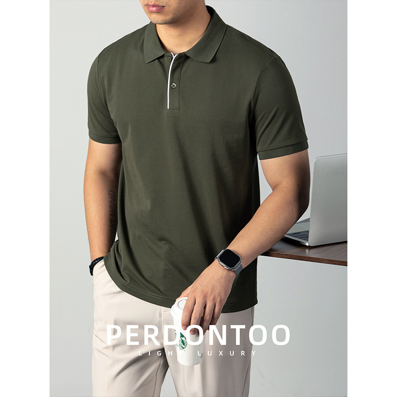 High-End Liquid Ammonia Pique Cotton Mesh Polo Shirt for Men, 2026 Summer Commuter Business Turn-Down Collar Short-Sleeve T-Shirt, Thin Style