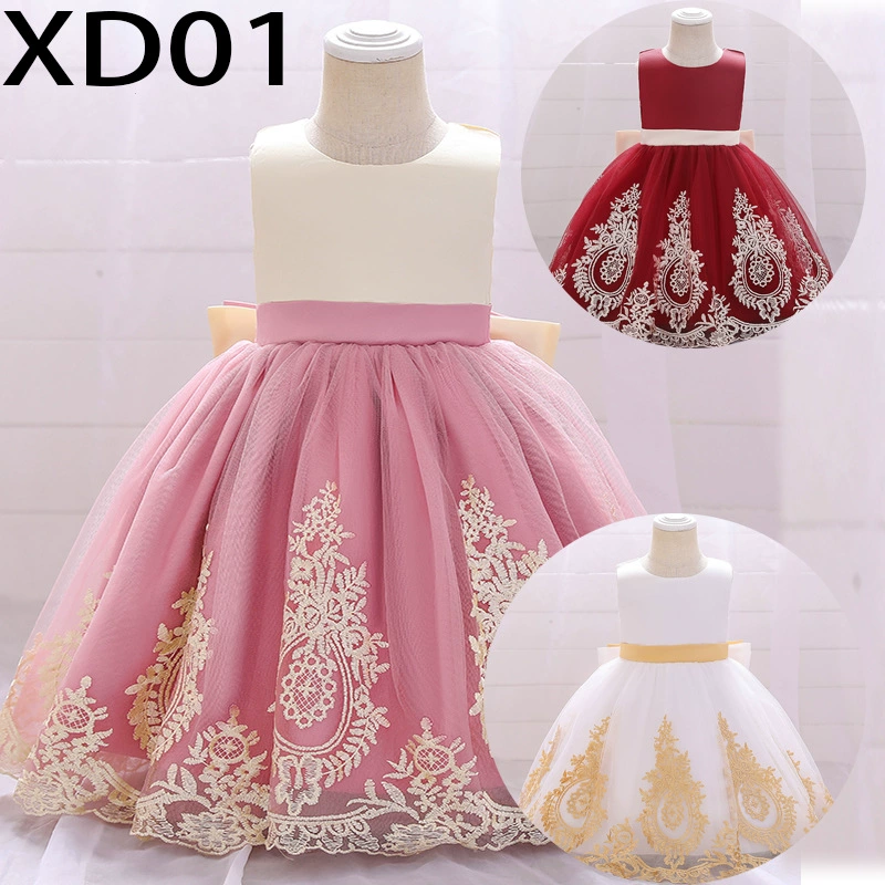 Трансграничное детское платье для девочек без рукавов сетчатое платье принцессы вышитый большой бант детская юбка принцессы без спинки