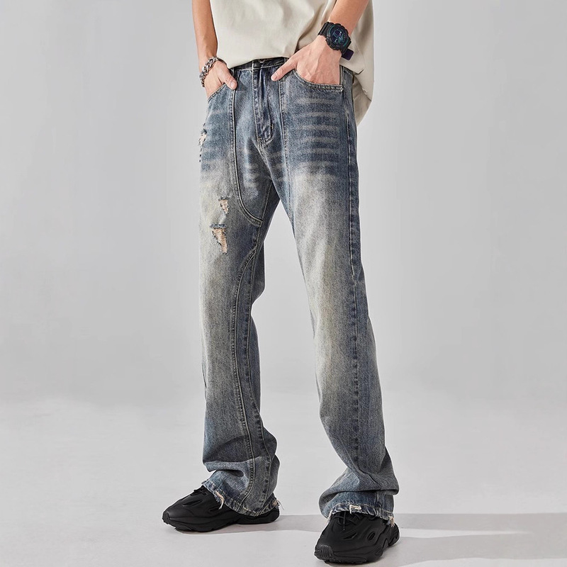 2025 Men's and Women's Deconstructed Splicing Trousers, Same Style for Men and Women, Ripped Holes, Casual Straight-Leg Trendy Jeans