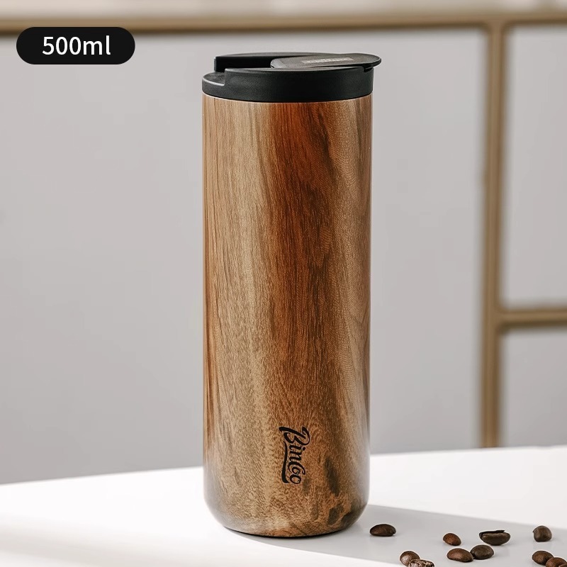 Bincoo复古咖啡杯木纹新款保温杯车载男士便携挂耳咖啡随行杯水杯|undefined