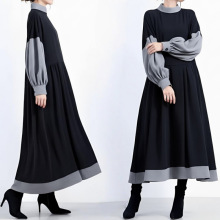 跨境外贸日系2025新款秋冬时尚拼接撞色中长款显瘦连衣裙日本乐天