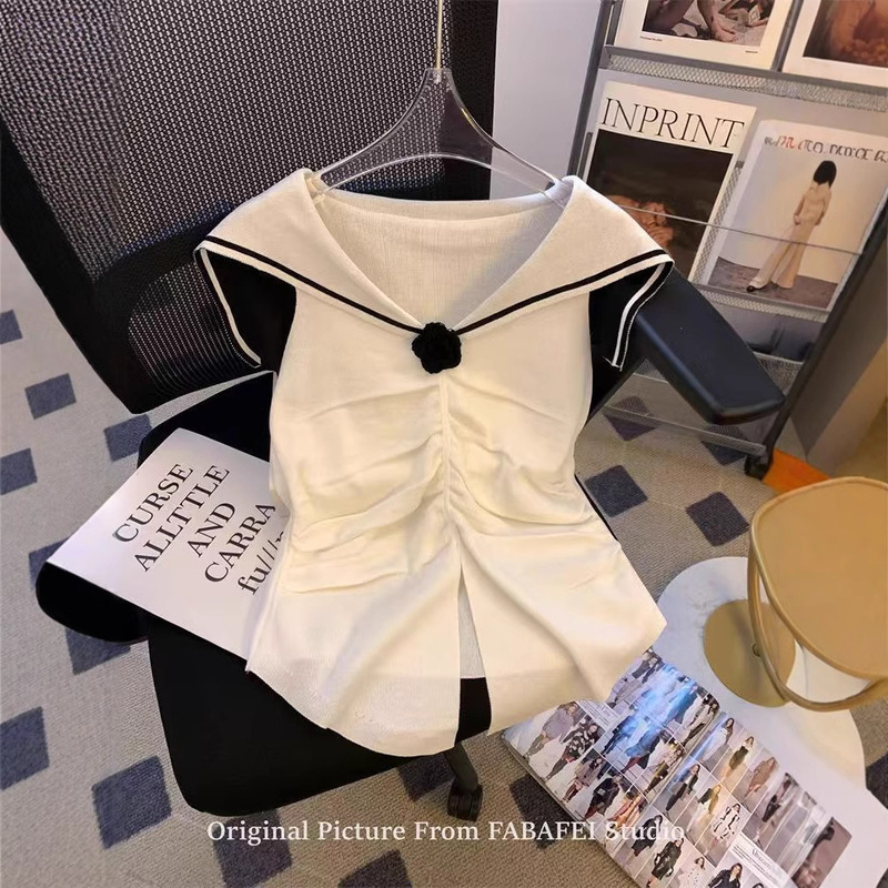 2025 Summer New Slim-fit Slimming Sling Outer Wear Top Women's Sweet Age-reducing Navy Collar Sleeveless Knitted Vest