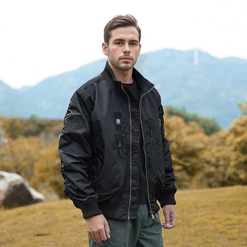 Chaqueta de vuelo de cuello de béisbol de otoño y invierno chaqueta de piloto de la Fuerza Aérea chaqueta de béisbol masculino táctica de cuello de pie chaqueta casual suelta