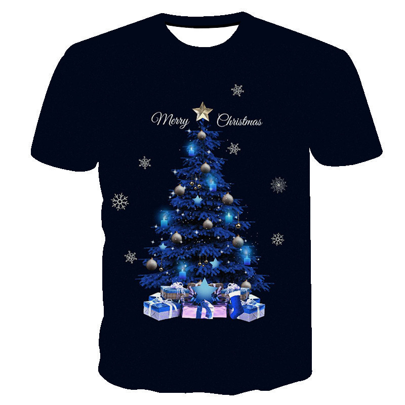 European and American foreign trade autumn Christmas 3D printing men's short sleeve T-shirt Christmas tree 3D digital printing men's T-shirt