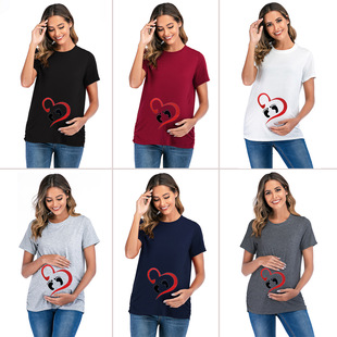 6151# European and American feet round neck printing new summer fashion large size maternity top T-shirt top
