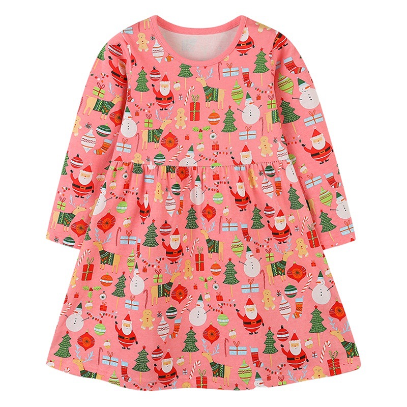 Vestido de manga larga para niñas, estilo otoño, de algodón tejido, estilo navideño de dibujos animados, vestido de princesa, estilo europeo y americano, vestido infantil
