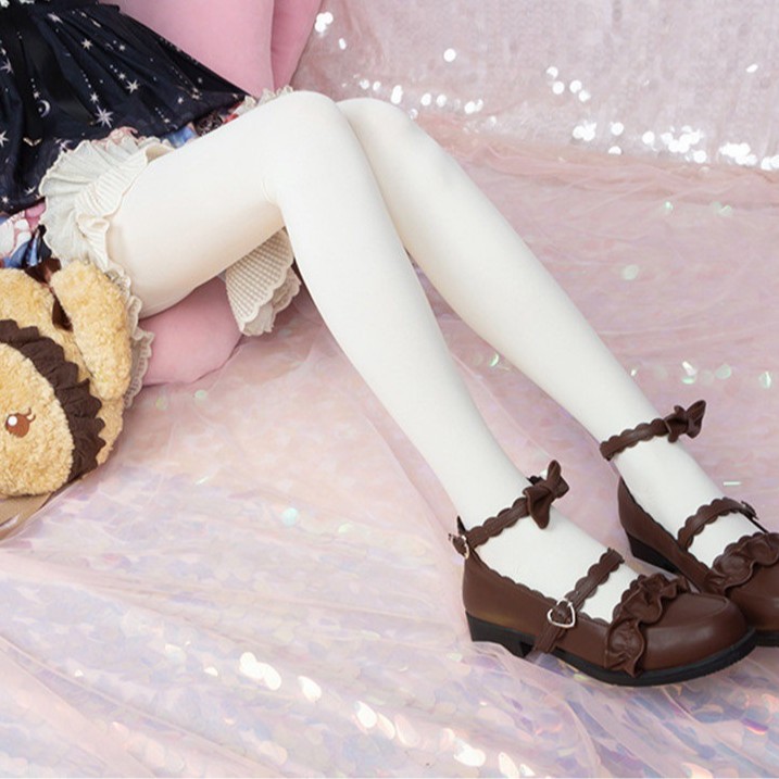 Japanese Style Autumn and Winter Lolita Pantyhose for Female Students Fleece-Lined Leggings Beautiful Girl Over-The-Knee Socks Crystal Velvet