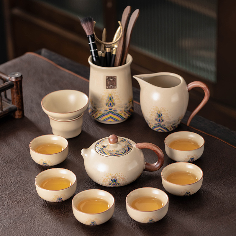 2025 新 Ruyao ティーセットセットホームライト高級ハイエンドセラミックティーポットティーカップティートレイオフィスティーメイキング|undefined