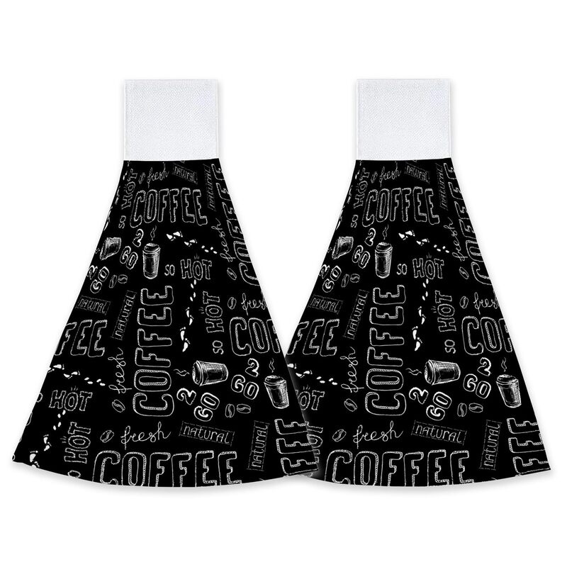 Black Coffee Bean Coffee Design Pattern Kitchen Hand Towel Hanging Towel with Ring Super Absorbent Dishwashing Cloth