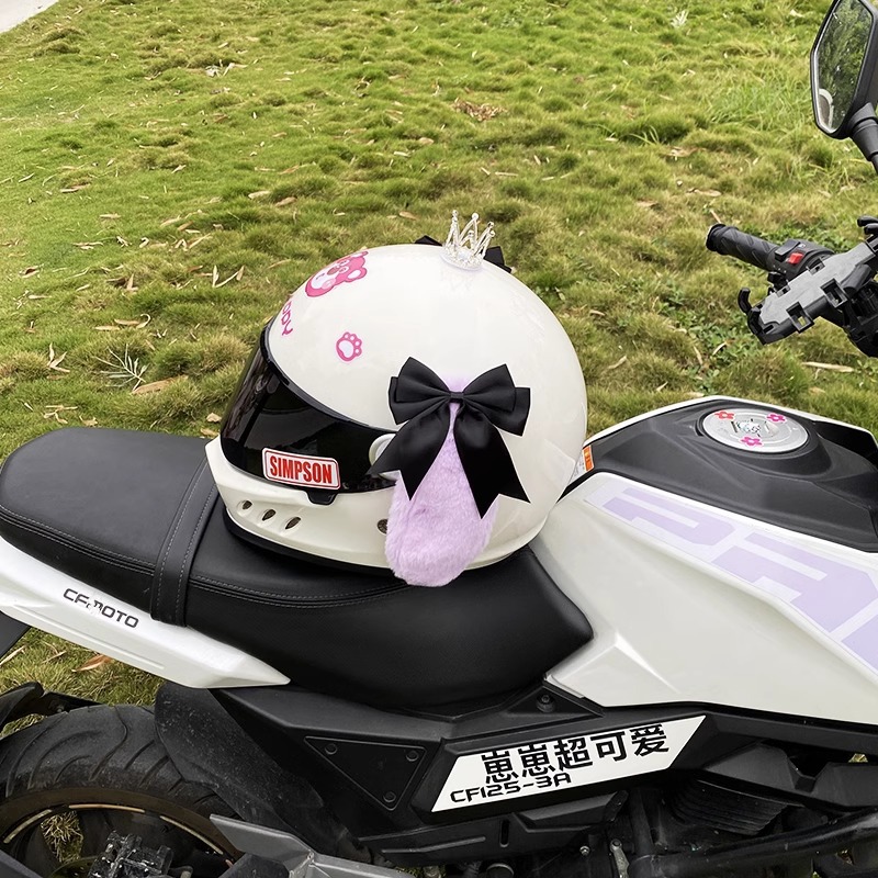 Plush Ear Black Bowknot Purple Dog Helmet Decoration Motorcycle Universal