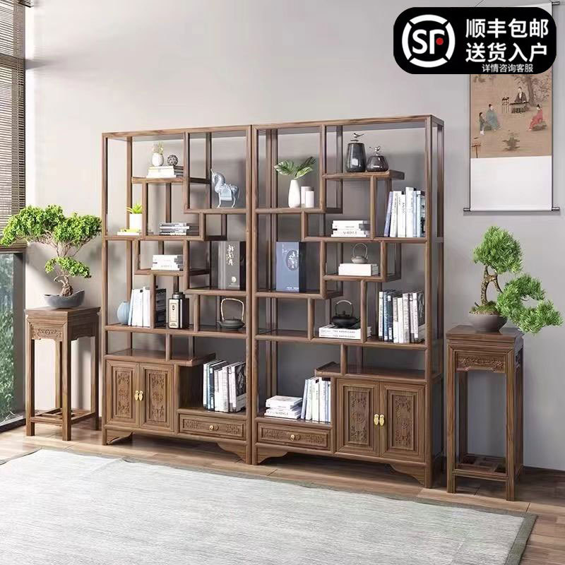 新中式實木博古架多寶閣書櫃辦公室客廳擺件收納架茶葉展示置物架