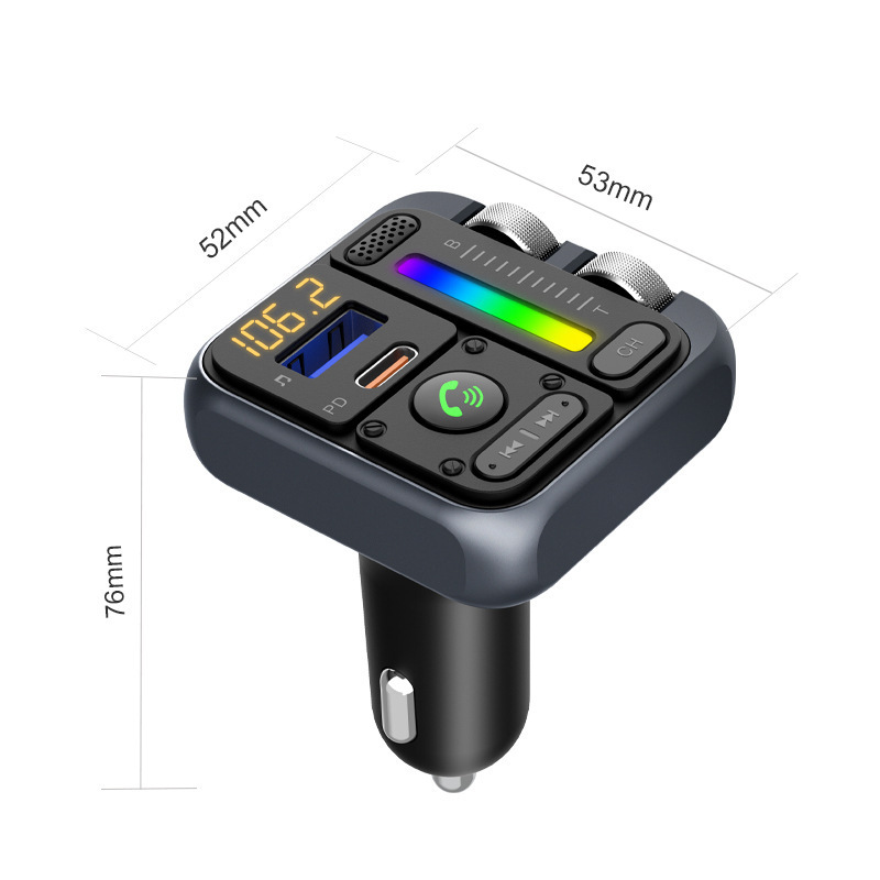MT04A car bluetooth transmitter car MP3 bluetooth transmitter dual fast charging with bass atmosphere light car FM