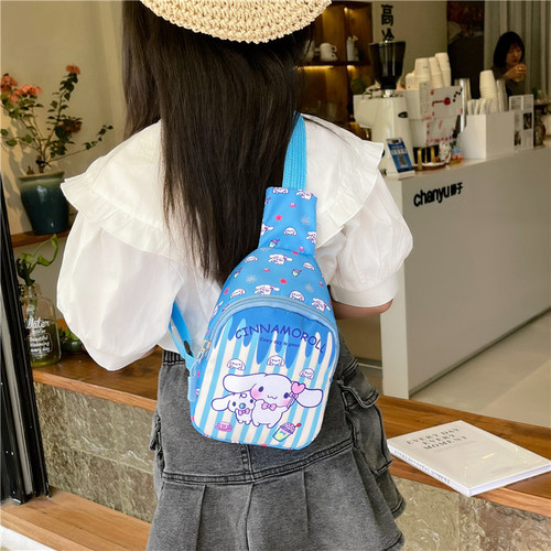 Children's chest bag, Japanese and Korean version, casual snack bag for going out, cartoon printed shoulder bag, trendy and versatile children's crossbody bag for women