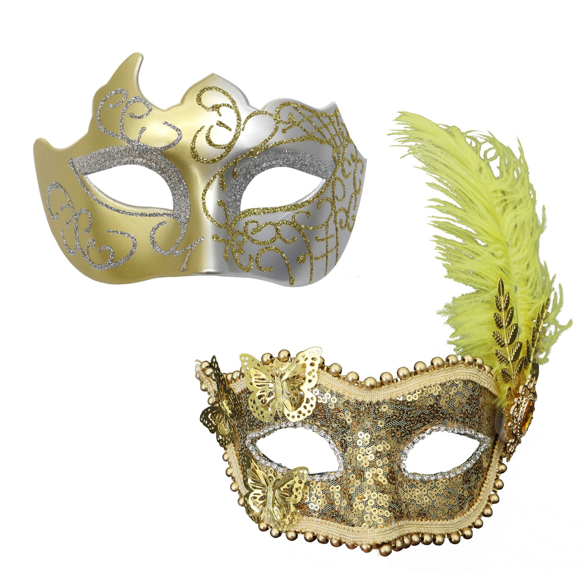 Amazon venta caliente carnaval borde lateral plumas metálicas mariposas retro máscaras de mitad de cara romana baile de maquillaje