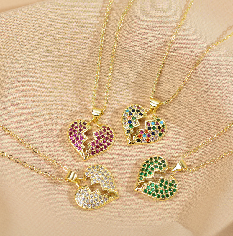 Romantic Heart Shape Copper Plating Inlay Zircon Pendant Necklace 1 Piece