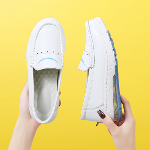 Air Cushion Nurse Shoes Women's Soft-soled Breathable Shallow Not Tired Feet Mid-heel Flat-soled Comfortable Non-slip Working Thick-soled White Shoes