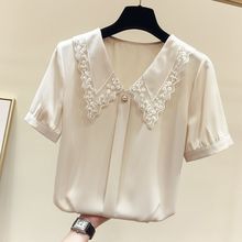 雪纺衫女短袖2024夏季新款韩版百搭宽松显瘦娃娃领甜美洋气小衫潮