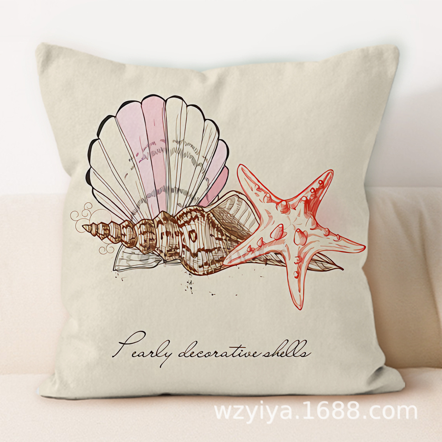 Sea shell impresión almohada de abrazo simple moderno sofá en el hogar cojín de respaldo decoración desmontable cuadrado almohada de cabeza de cama