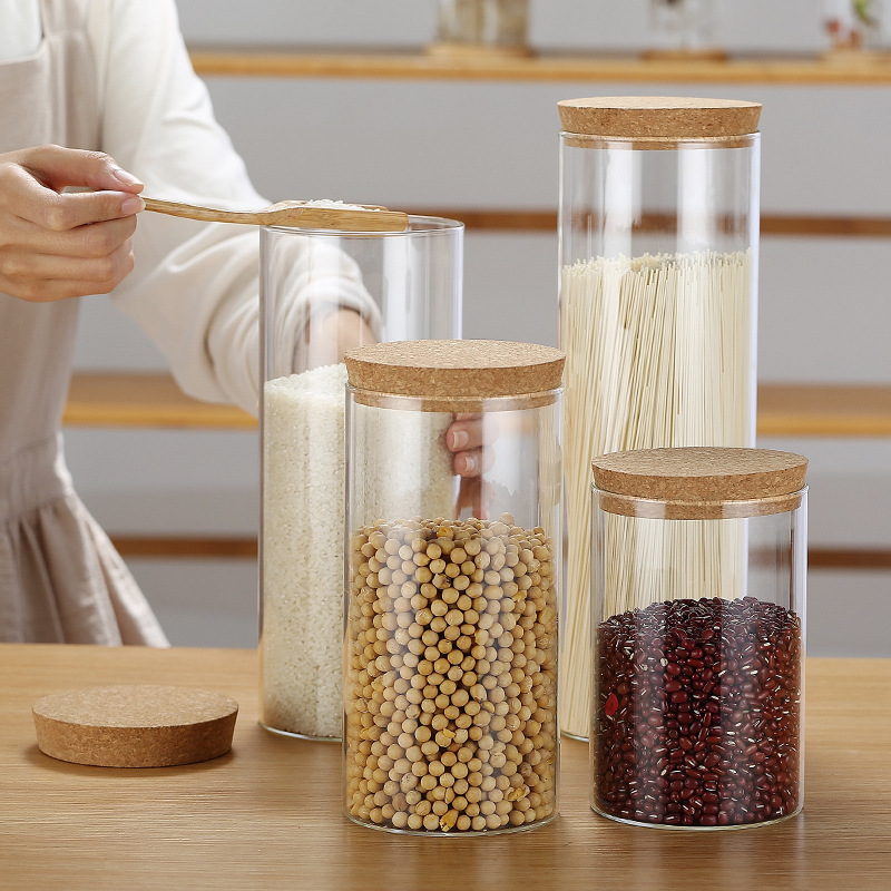 コルク栓ガラス密封缶貯蔵タンク茶葉缶コーヒー豆キャンディーキッチン家庭用五穀雑穀収納ケース|undefined
