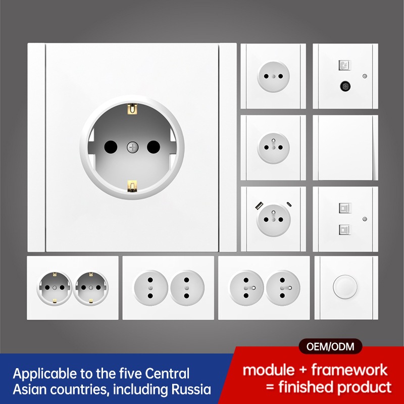 Interruptor de pared estándar europeo enchufe de pared negro alemán enchufe de agujero redondo CE interruptor Euro 16A 250V