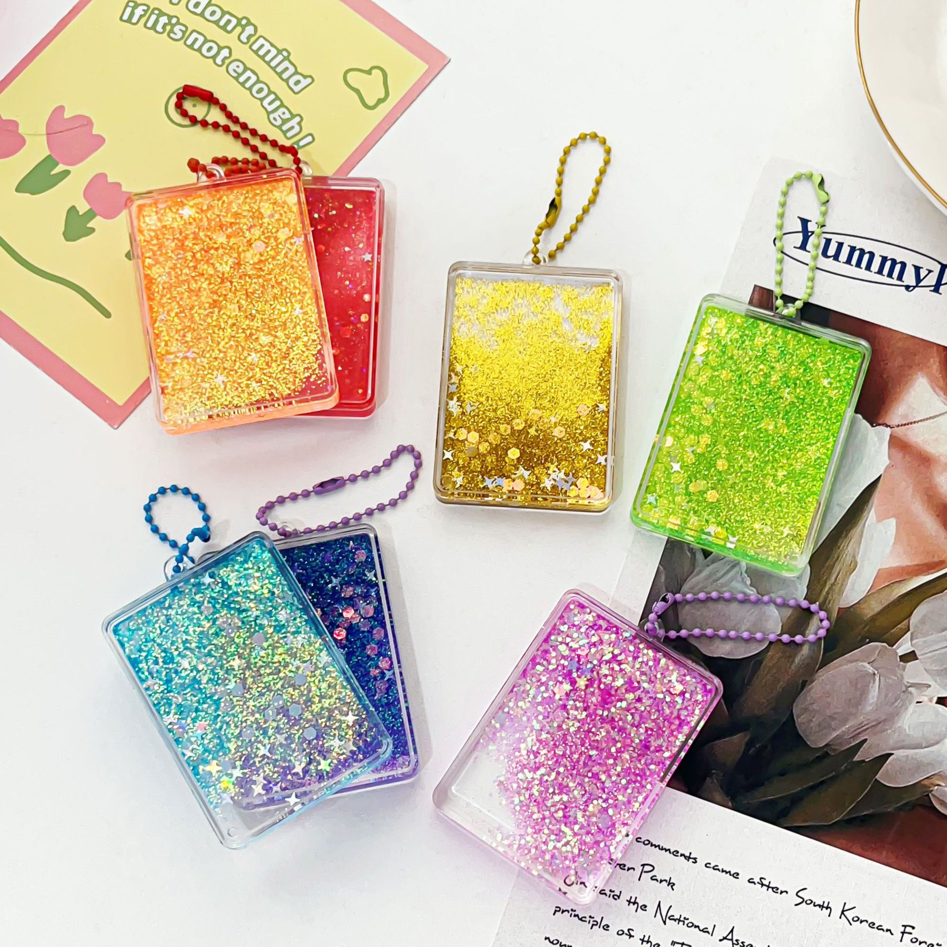 Colgante acrílico DIY creativo puede personalizar en arena flotante de petróleo flash colgante accesorios llaveros bolsas colgantes regalo