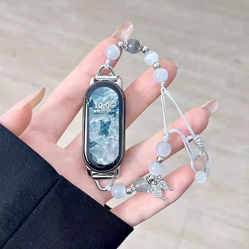 Suitable for Xiaomi Mi Band 9 Strap 8 New Cat's Eye Stone Butterfly Beaded Wristband 10 New Chinese Style Braided Rope Metal Women