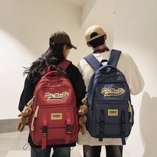 工装风书包女大学生高中生复古百搭学院风双肩包男休闲旅行背包