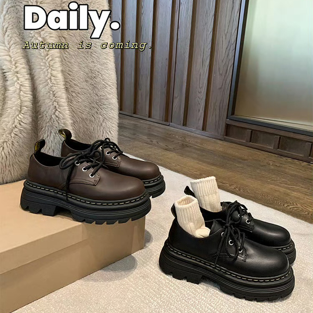 [su yinyin es el mismo] Martin Jr. ~ zapatos de cuero Dr derbi casual con suelas gruesas atadas