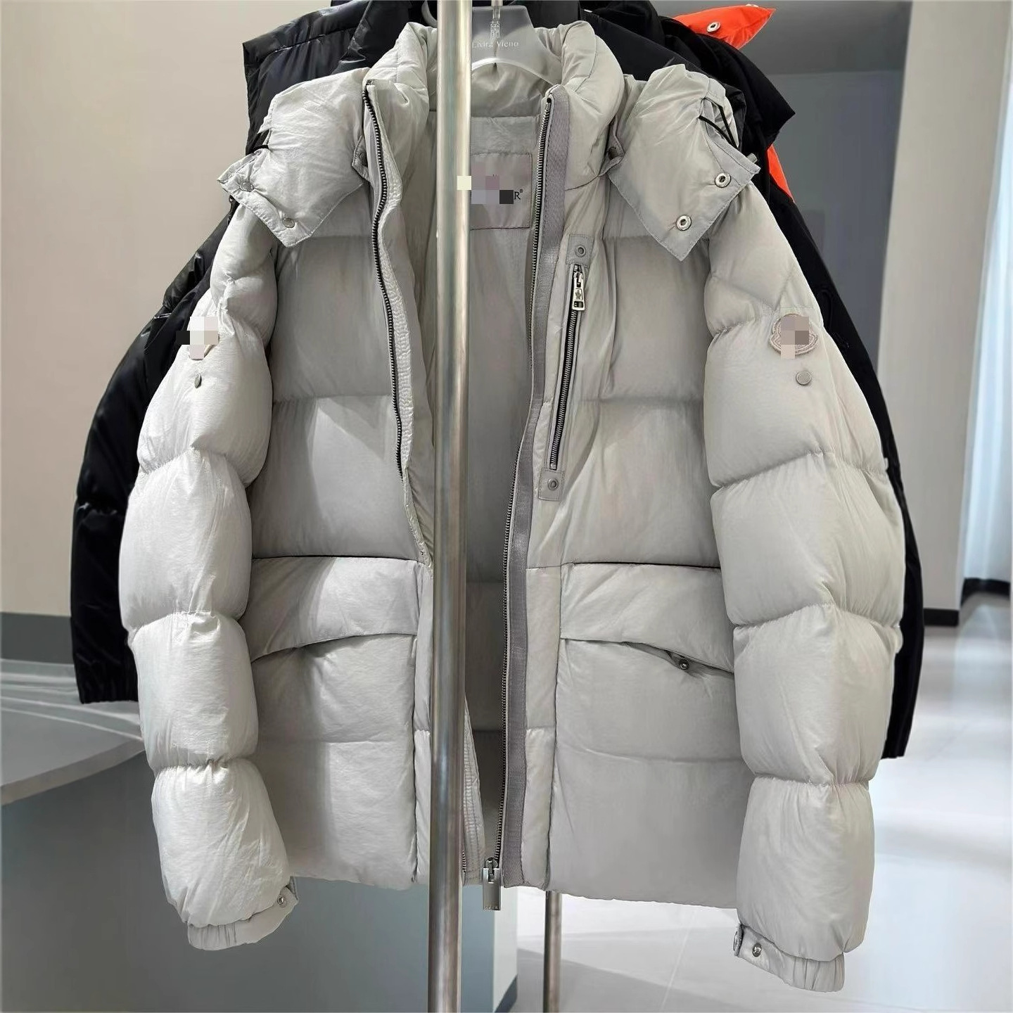 欧货潮牌M家经典款双标织带连帽 羽绒服男女同款保暖外套一件代发