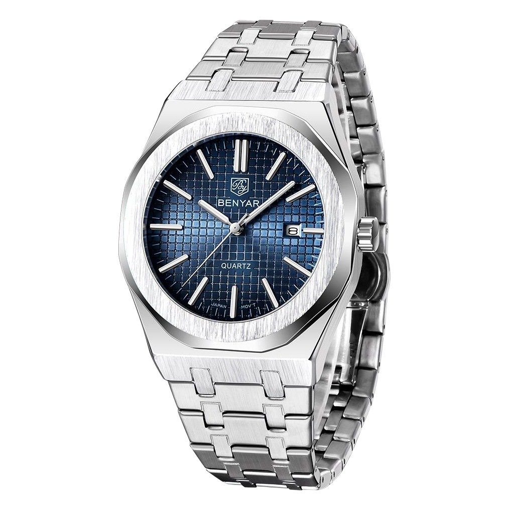 Binya BENYAR correa de acero reloj de cuarzo para hombre reloj de moda simple impermeable reloj luminoso para hombre nuevo 5156