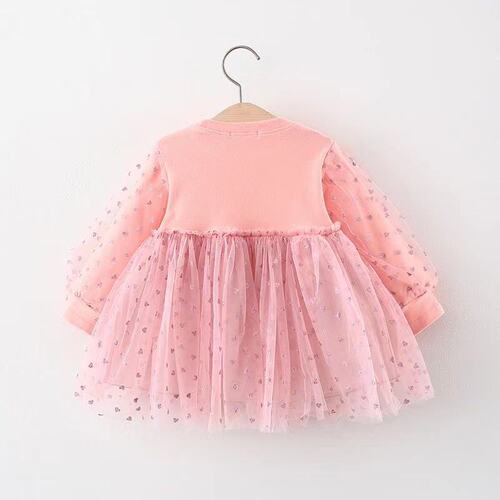 941 children's clothing children's skirt girls love long-sleeved mesh skirt baby princess skirt cute tutu skirt spring and autumn bottoming skirt