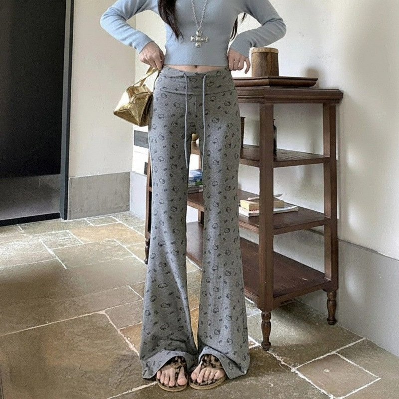 Maternity Extended Pants for Autumn and Winter, Drawstring High-Waisted Tall Elastic Flared Pants with Drape Effect, Slimming and Flowy Pants