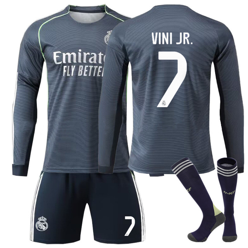 2526 Season Real Madrid Away Long-Sleeved Jersey Ronaldo No. 7 Vinicius No. 10 Mbappe No. 5 Football Uniform